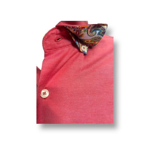 Alan Flusser Men's L Red Button Up Shirt Paisley Contrast Cuff Preppy Retro - Picture 6 of 11